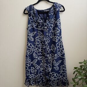 Karl Lagerfeld V Neck Sleeveless Floral Ruffle Dress Navy Size 12